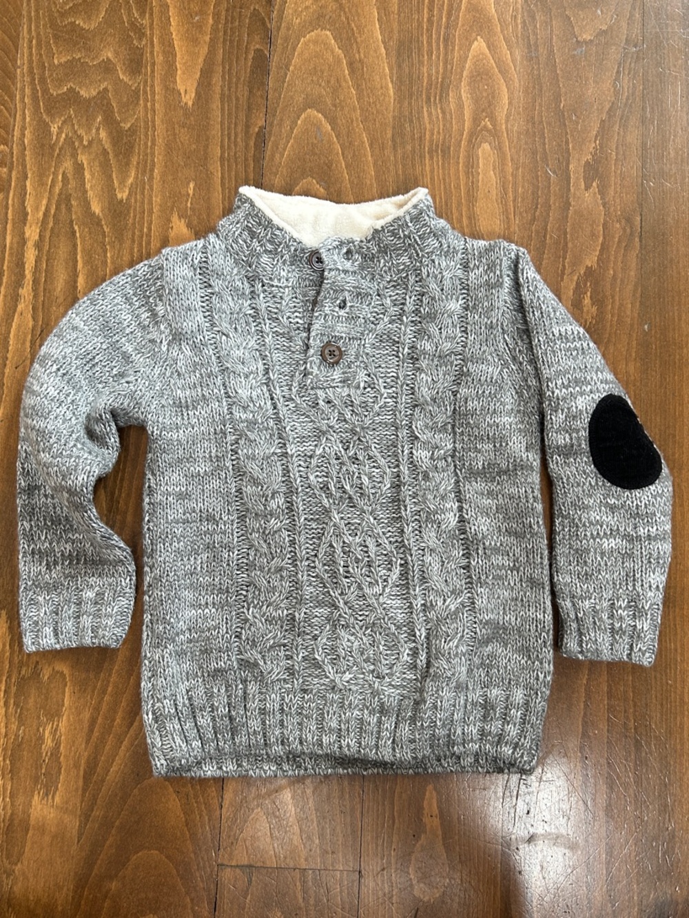 Cozy Gray Cable-Knit Kids Sweater with Elbow Patch 5T